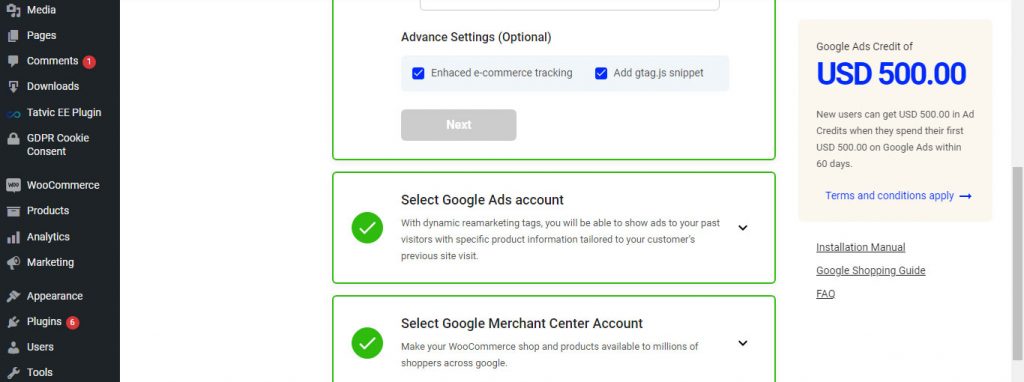 Choose enabling options with Conversios WooCommerce Plugin