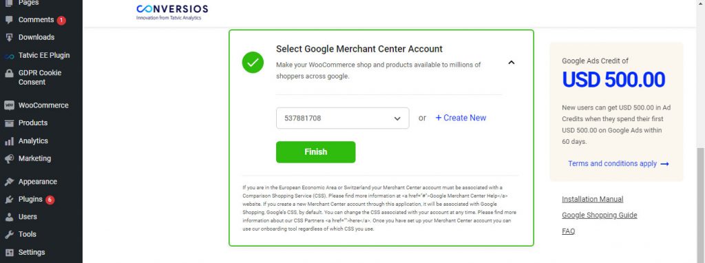 Google Merchant Centre account creations