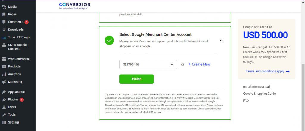 Connect google merchant account