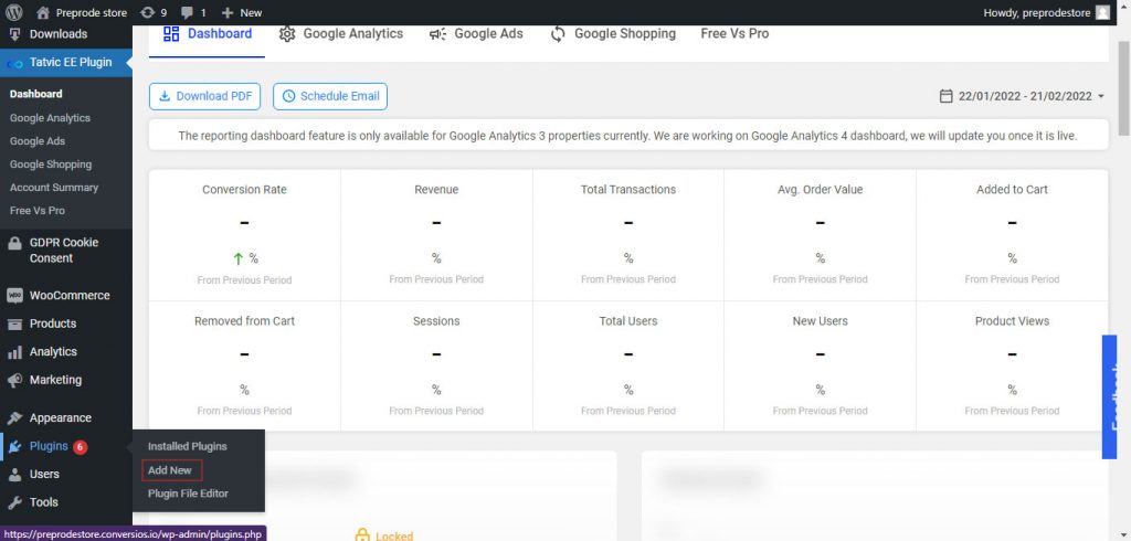 Conversios Woocommerce plugin dashboard screen