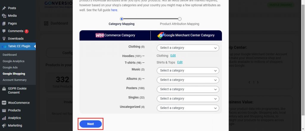 Product category mapping